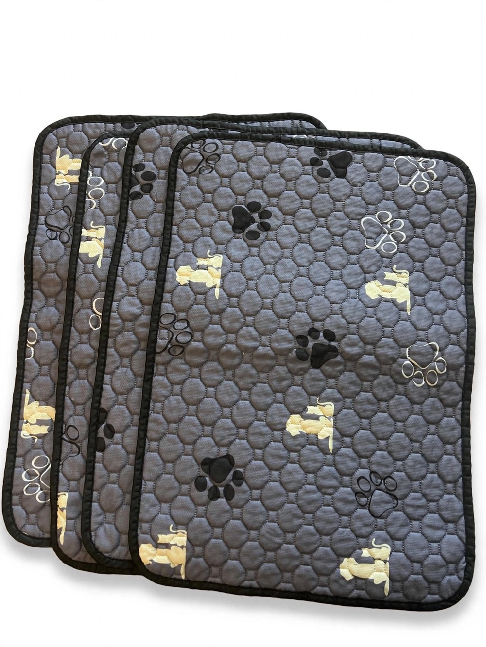 Quilted Gray Paw-Print Dog Training Pads - Pack of 4. Never Used.